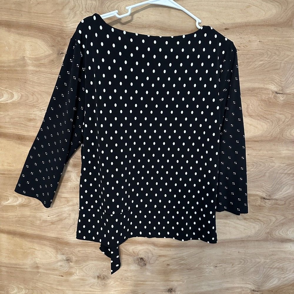 Chico’s 2  Dot-Mix Side-Tie Top Size Large Polka Dot Blouse Top Stretch - Picture 6 of 9